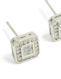 Mens Waterproof Stainless Steel Square Cubic Zirconia Stud Earrings