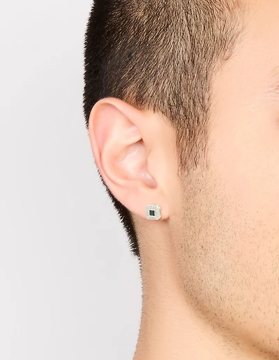 Boucles d’oreilles carrées en pavé cubique noir en zircone en acier inoxydable imperméable pour hommes