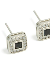 Mens Waterproof Stainless Steel Black Cubic Zirconia Pave Square Earrings