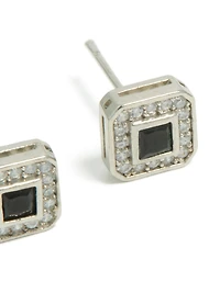 Mens Waterproof Stainless Steel Black Cubic Zirconia Pave Square Earrings