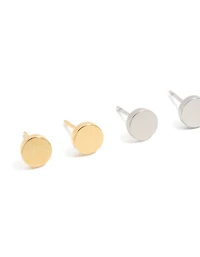 Mens Waterproof Mixed Plated Stainless Steel  Flat Stud Earrings 3-Pack