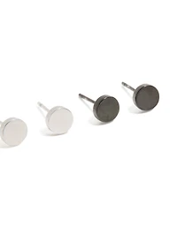 Mens Waterproof Mixed Plated Stainless Steel  Flat Stud Earrings 3-Pack