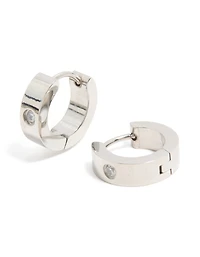 Mens Waterproof Stainless Steel Cubic Zirconia Huggie Earrings