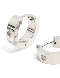 Mens Waterproof Stainless Steel Cubic Zirconia Huggie Earrings
