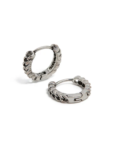 Mens Stainless Steel Chain Detail Huggie Earrings