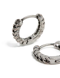 Mens Stainless Steel Chain Detail Huggie Earrings