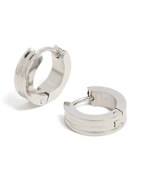 Mens Waterproof Stainless Steel Ribbed Huggie Earrings