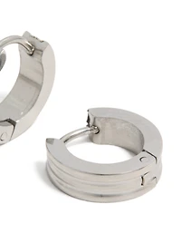 Mens Waterproof Stainless Steel Ribbed Huggie Earrings