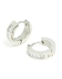 Mens Waterproof Stainless Steel Square Cubic Zirconia Huggie Earrings