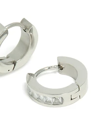 Mens Waterproof Stainless Steel Square Cubic Zirconia Huggie Earrings