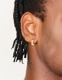Mens Waterproof Gold Plated Stainless Steel Brushed Huggie Earrings