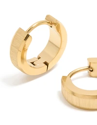 Mens Waterproof Gold Plated Stainless Steel Brushed Huggie Earrings