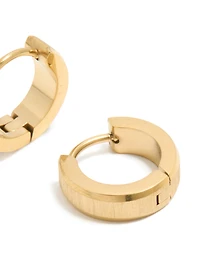 Mens Waterproof Gold Plated Stainless Steel Brushed Huggie Earrings