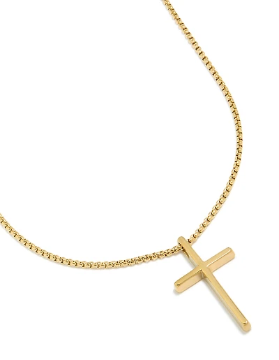 Mens Gold Plated Stainless Steel Cross Pendant Necklace