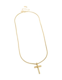 Mens Gold Plated Stainless Steel Cross Pendant Necklace