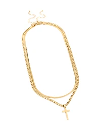 Collier imperméable en acier inoxydable plaqué or pour hommes, croix et chaîne serpent