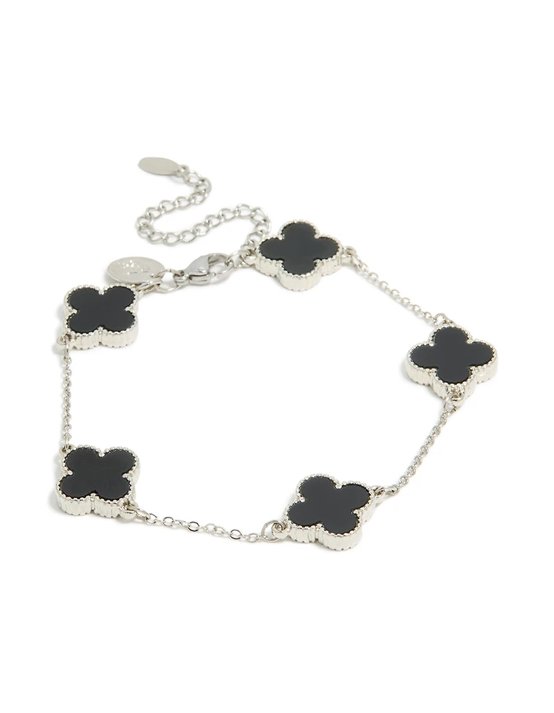 Mens Waterproof Stainless Steel Black Clovers Chain Bracelet