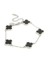 Mens Waterproof Stainless Steel Black Clovers Chain Bracelet