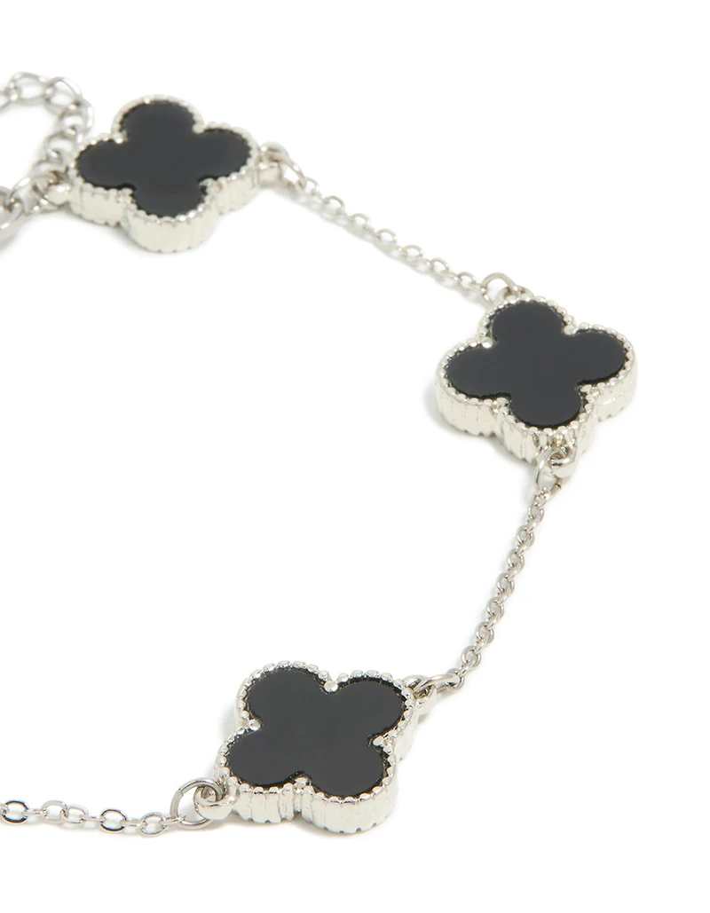Mens Waterproof Stainless Steel Black Clovers Chain Bracelet