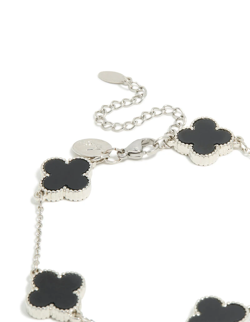 Mens Waterproof Stainless Steel Black Clovers Chain Bracelet