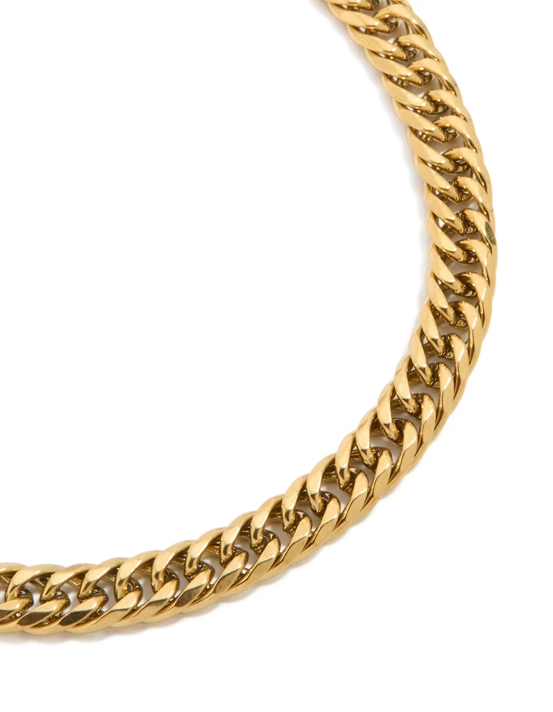 Mens Waterproof Gold Plated Stainless Steel Smooth Cuban Link Bracelet