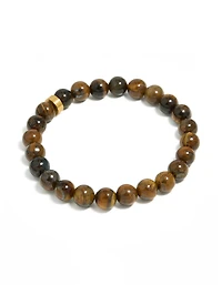 Mens Waterproof  Stainless Steel Tiger's Eye Beaded Bracelet