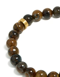 Mens Waterproof  Stainless Steel Tiger's Eye Beaded Bracelet