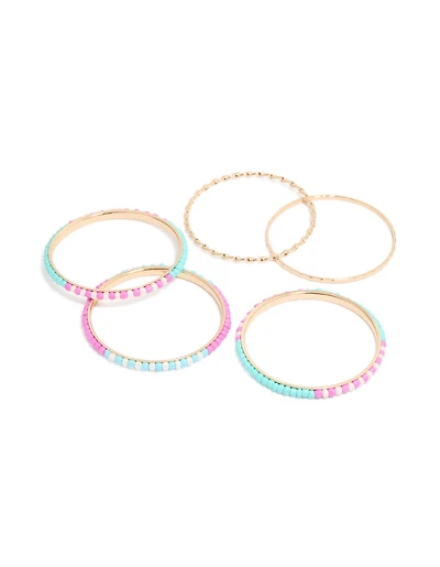 Bracelets perlés dorés rose et bleu pack de 5