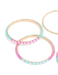 Gold Pink & Blue Beaded Bangles 5-Pack