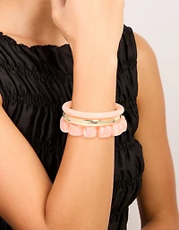 Pink Acrylic & Gold Smooth Bracelets 3-Pack