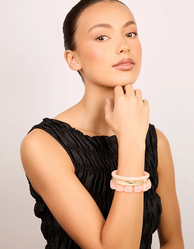 Pink Acrylic & Gold Smooth Bracelets 3-Pack