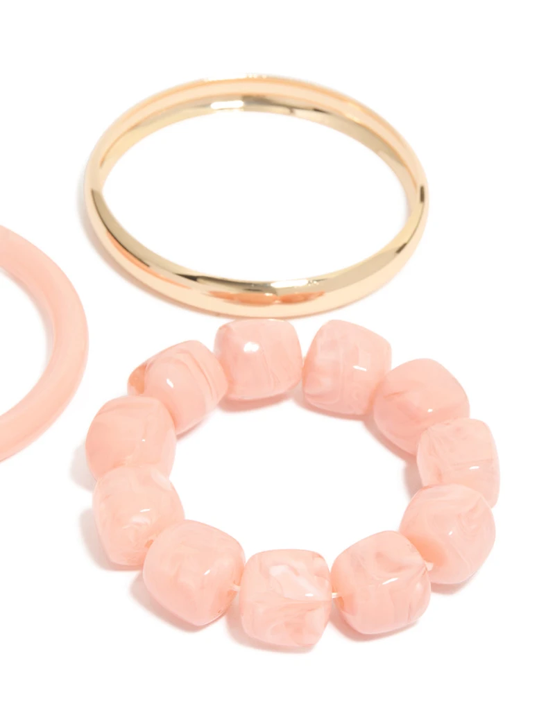 Pink Acrylic & Gold Smooth Bracelets 3-Pack