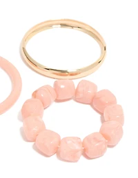 Pink Acrylic & Gold Smooth Bracelets 3-Pack