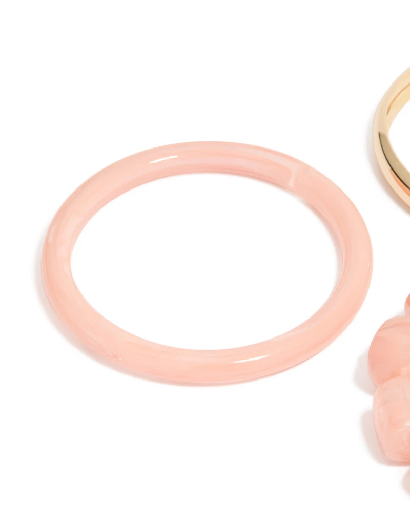 Pink Acrylic & Gold Smooth Bracelets 3-Pack