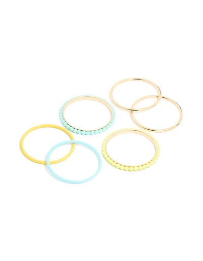 Gold Blue & Yellow Acrylic Beaded Bangles 6-Pack