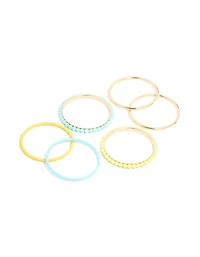 Gold Blue & Yellow Acrylic Beaded Bangles 6-Pack