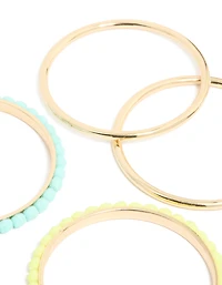 Gold Blue & Yellow Acrylic Beaded Bangles 6-Pack