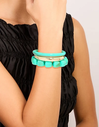 Gold & Turquoise Acrylic Bracelets 3-Pack
