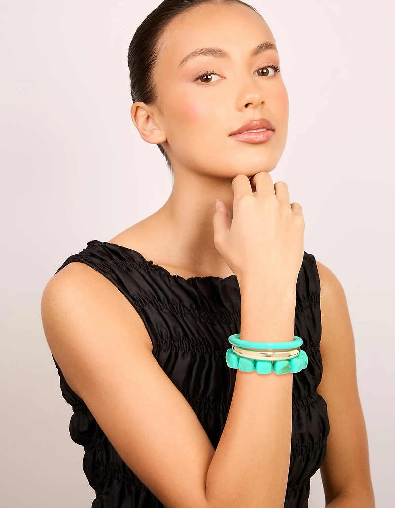 Gold & Turquoise Acrylic Bracelets 3-Pack