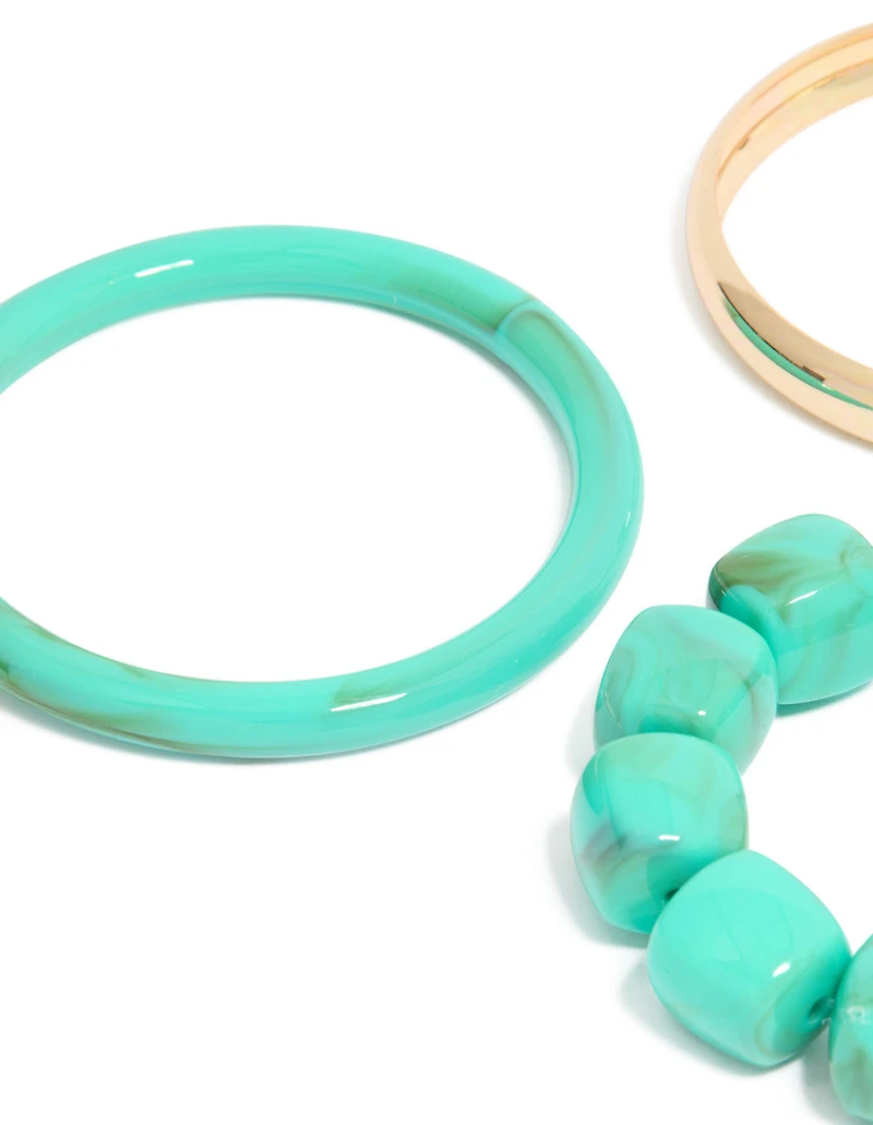 Gold & Turquoise Acrylic Bracelets 3-Pack