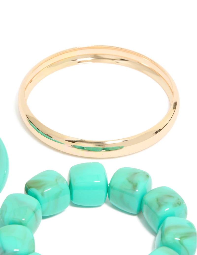 Gold & Turquoise Acrylic Bracelets 3-Pack