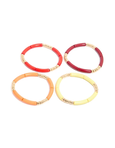 Bracelets en acrylique multicolore avec bagues en or en paquet de 4