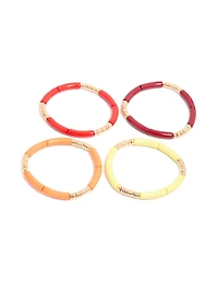 Multicoloured Acrylic With Gold Rings Bracelets 4-Pack