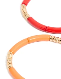 Multicoloured Acrylic With Gold Rings Bracelets 4-Pack
