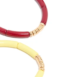 Multicoloured Acrylic With Gold Rings Bracelets 4-Pack
