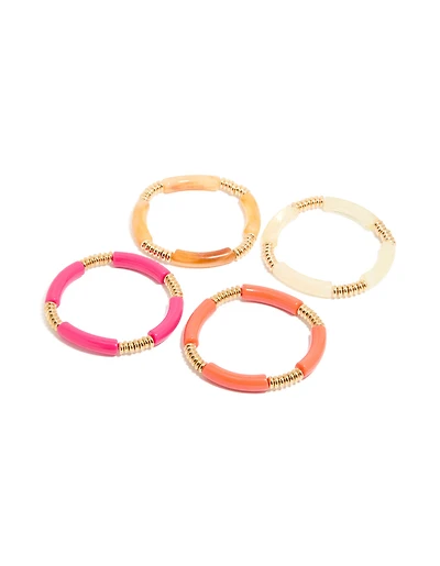 Bracelets en acrylique extensible brun et rose pack de 4
