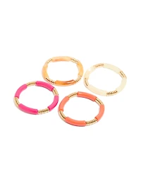 Bracelets en acrylique extensible brun et rose pack de 4