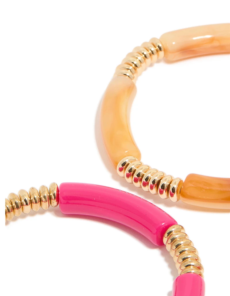 Bracelets en acrylique extensible brun et rose pack de 4