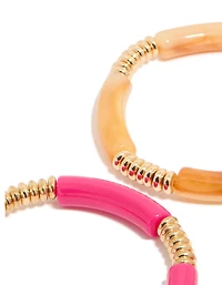 Bracelets en acrylique extensible brun et rose pack de 4