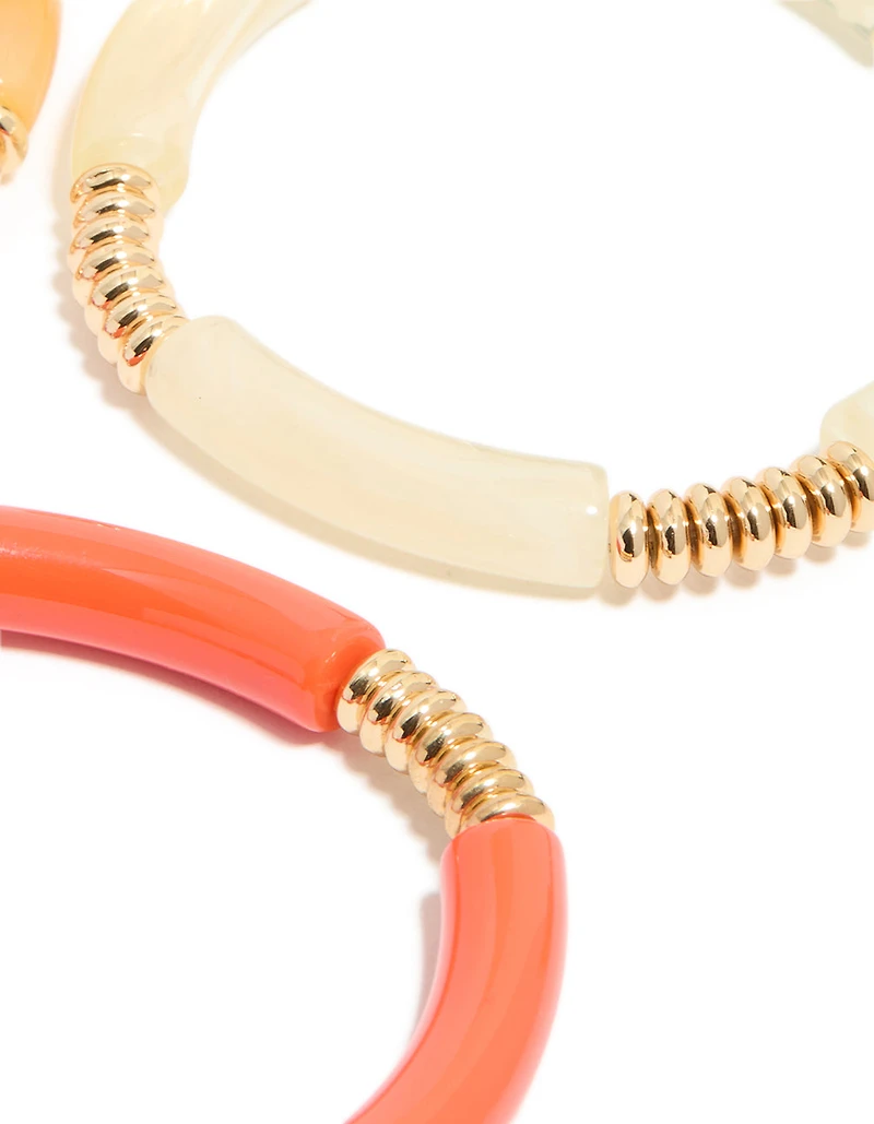 Bracelets en acrylique extensible brun et rose pack de 4
